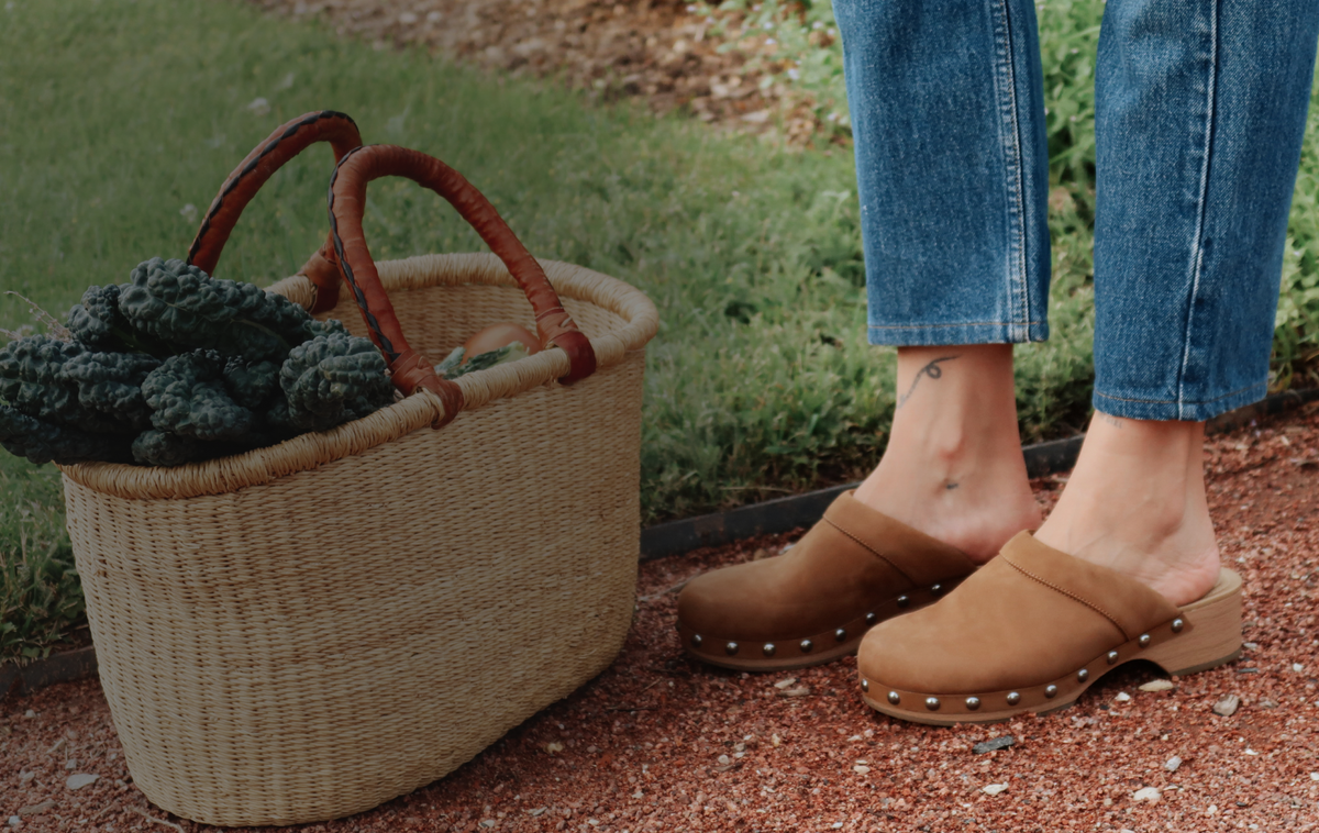Promotional banner featuring clogs