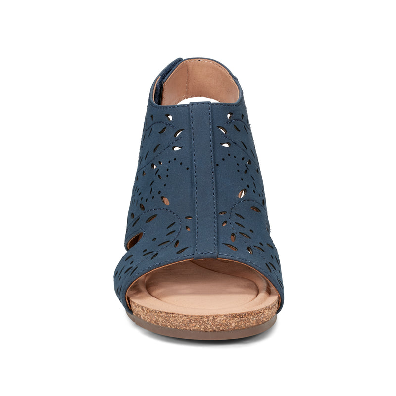 Halin Round Toe Slingback Wedge Sandals