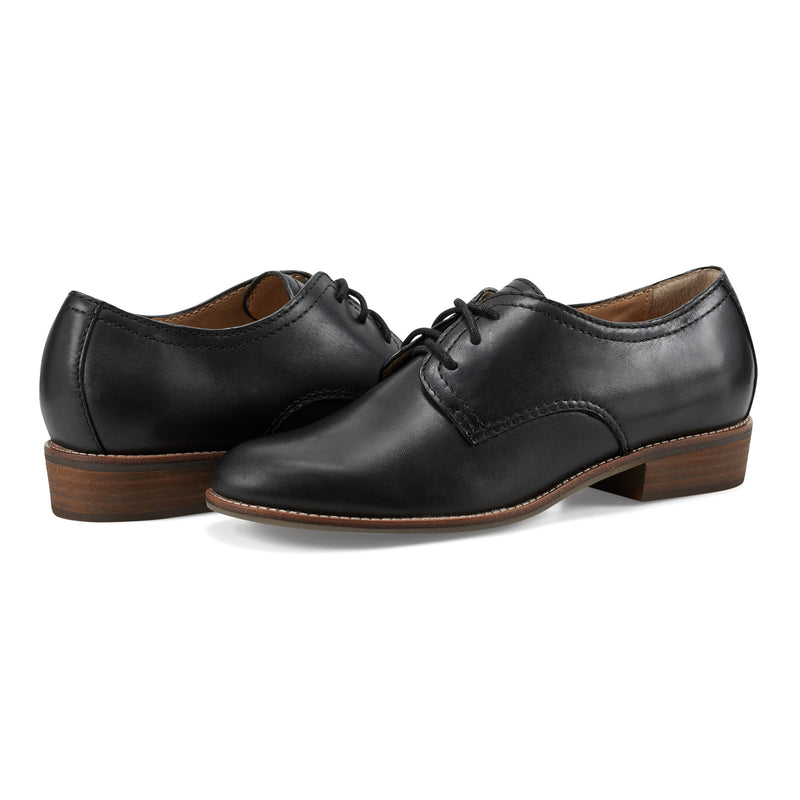Women's Eane Stacked Heel Casual Lace-Up Loafers - Black | earth shoes Women's Eane Stacked Heel Casual Lace-Up Loafers - Black | earth shoes