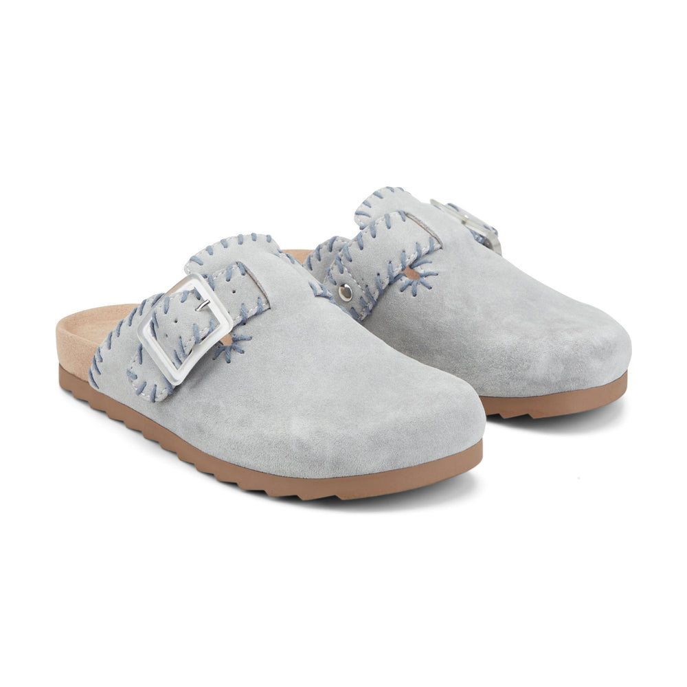 Women's Gena Round Toe Slip-on Flat Casual Clogs - Light Blue Suede ...