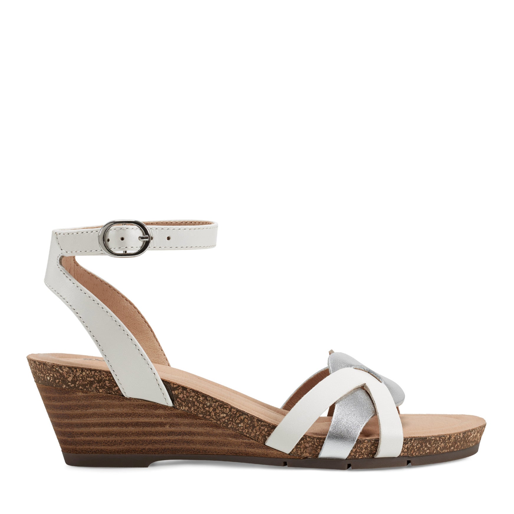 Earth Woven Stacked Heel Sandals-Herly, Size 12 Medium, White