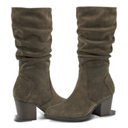 Vine Block Heel Almond Toe Casual Boots