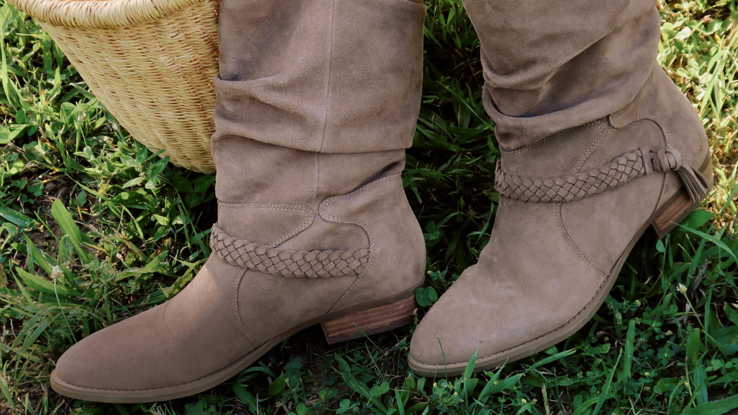 Promotional banner featuring ruched boots