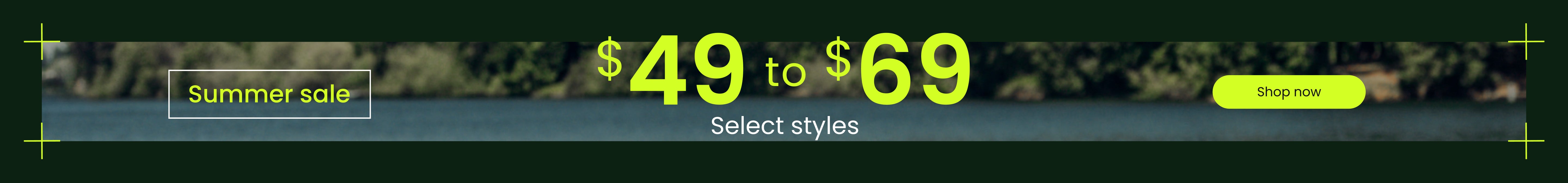 Promotional banner featuring Summer Sale, $49-$69 Select Styles