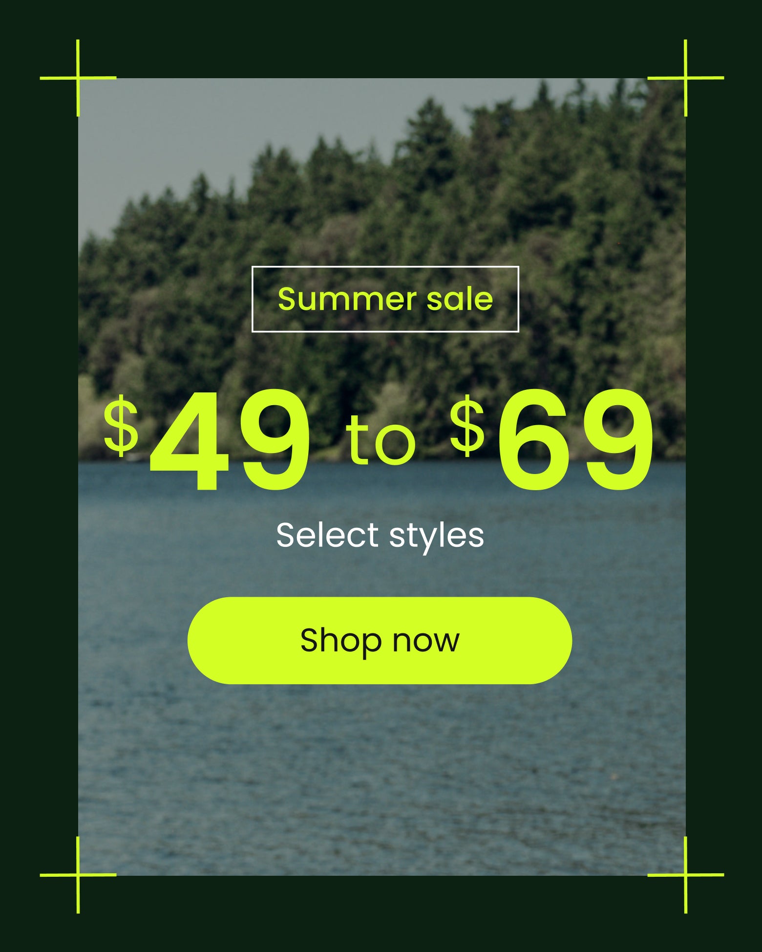 Promotional tile featuring Summer Sale, $49-$69 Select Styles
