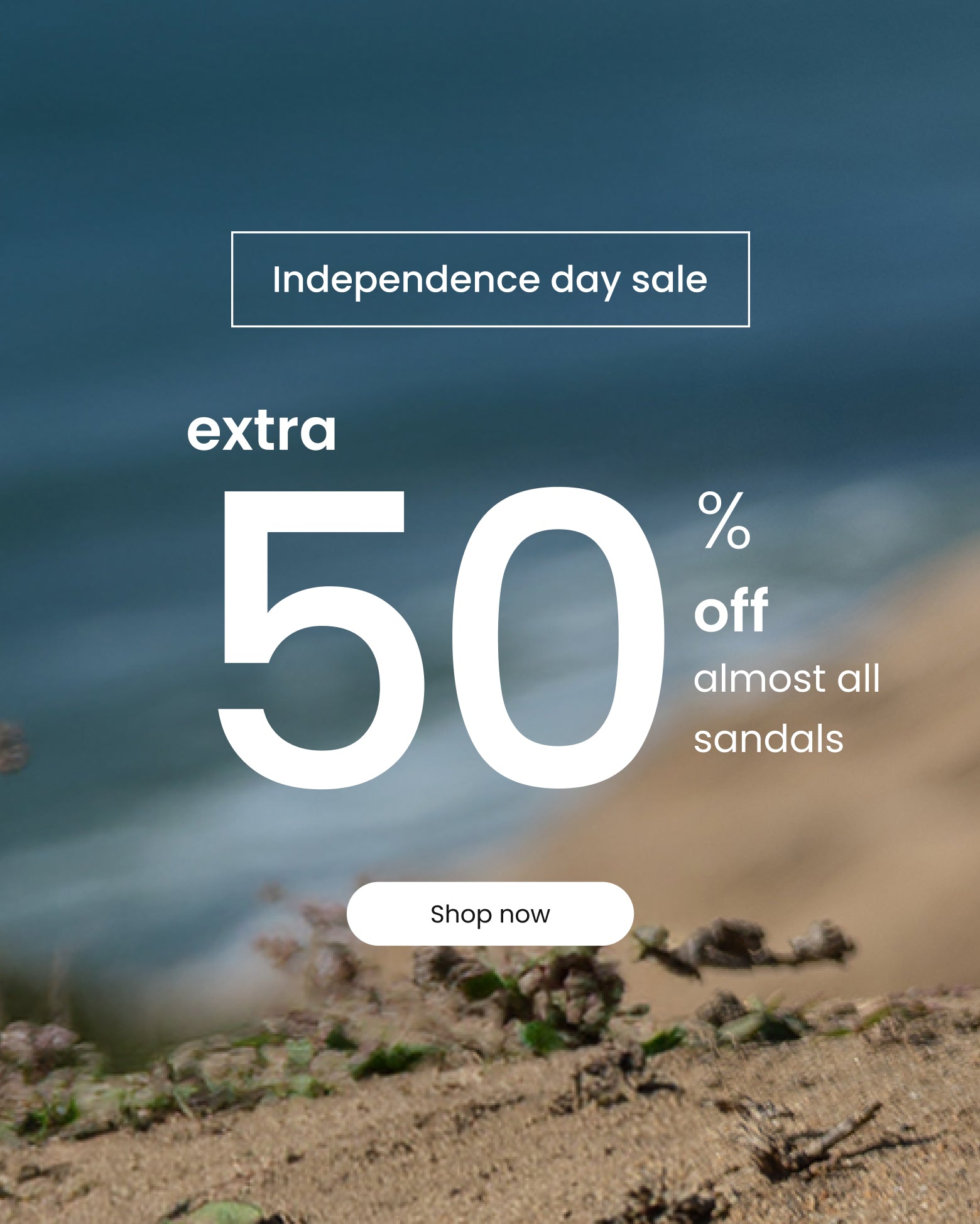 Promotional banner featuring Earth Shoes Independence Day sale with extra 50% off sandals 