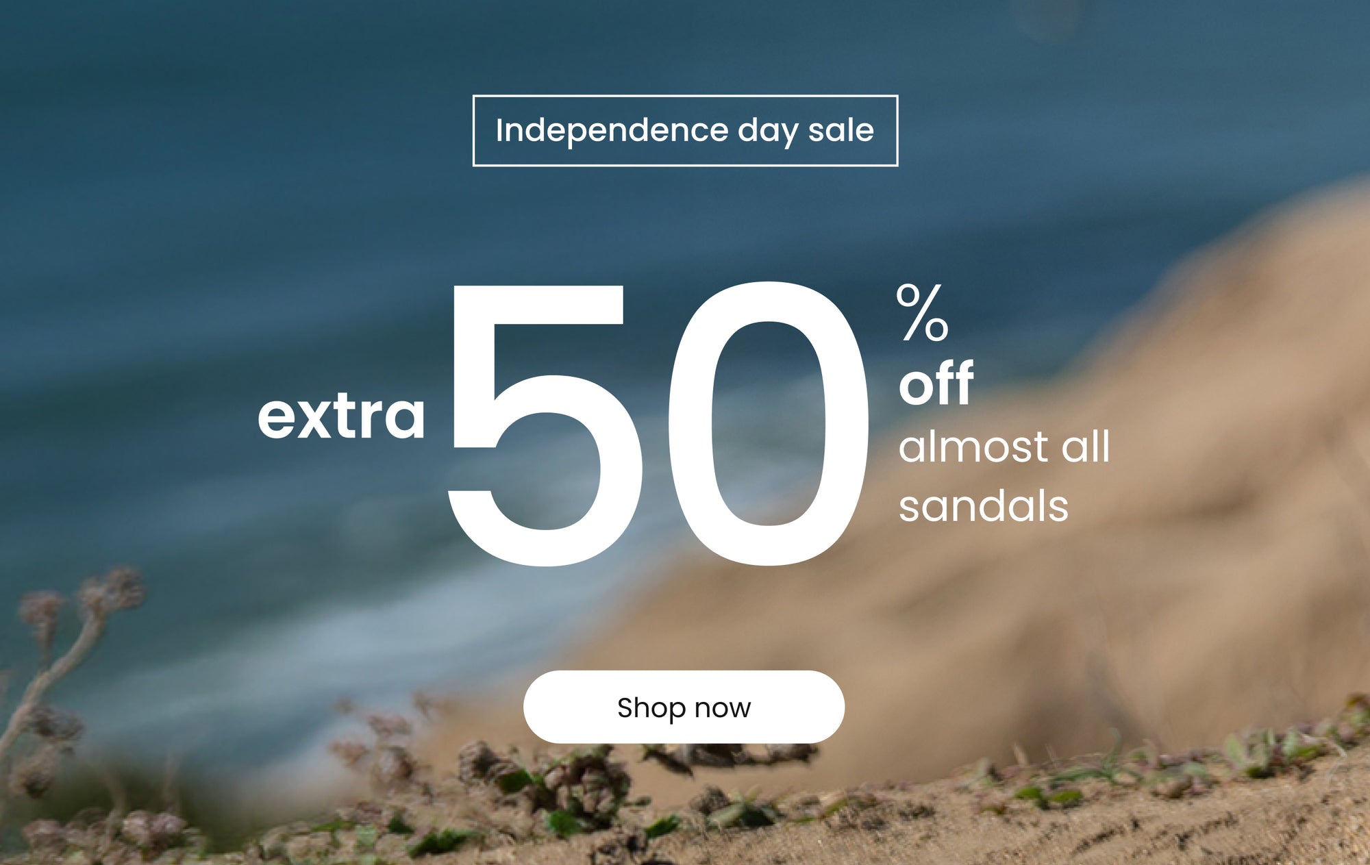 Promotional banner featuring Earth Shoes Independence Day sale with extra 50% off sandals 
