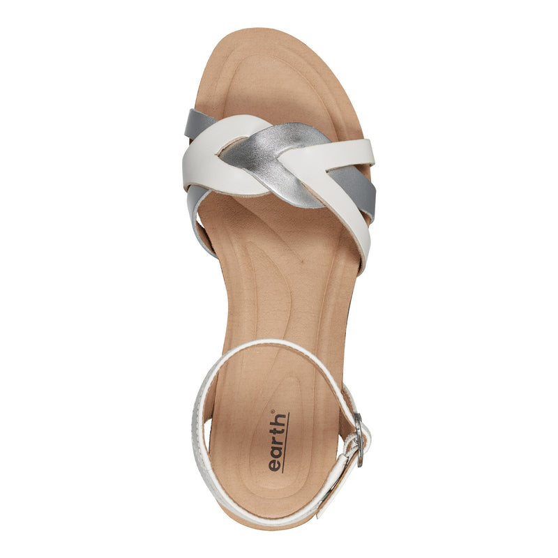 Earth Woven Stacked Heel Sandals-Herly, Size 12 Medium, White Earth Woven Stacked Heel Sandals-Herly, Size 12 Medium, White