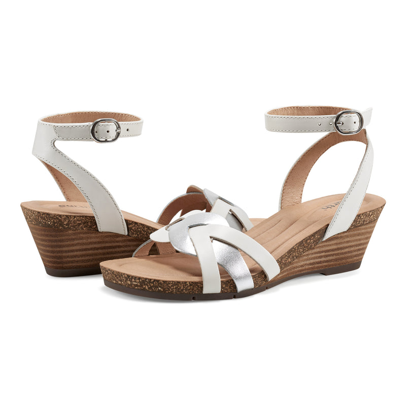 Earth Woven Stacked Heel Sandals-Herly, Size 12 Medium, White Earth Woven Stacked Heel Sandals-Herly, Size 12 Medium, White