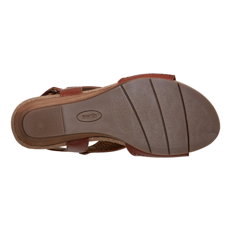 ladies brown dress sandals Earth Peep-Toe Wedges with Perforated Details -Harten, Size 6 Medium, Cognac